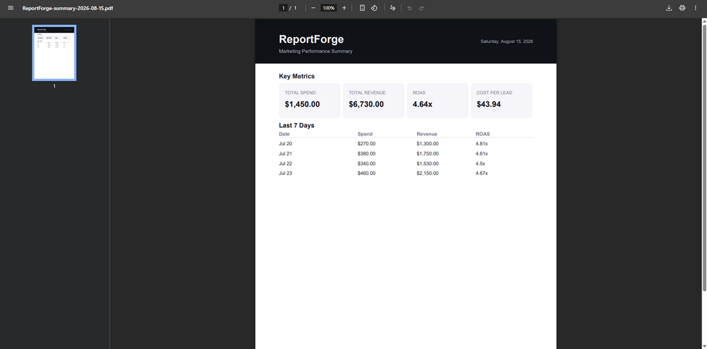 ReportForge – Unified Marketing Reports in 5 Seconds